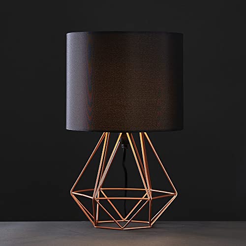 MiniSun - Pair of Modern Copper Metal Basket Cage Bed Side Table Lamps with a Black Fabric Shade