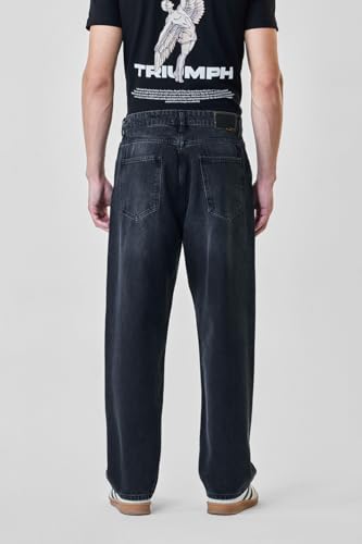 Image of SNITCH Men Jeans | Baggy Fit Relaxed Wide-Leg Design | Durable Cotton Blend with Medium Stretch & Light Fading | Casual Wear for All Seasons