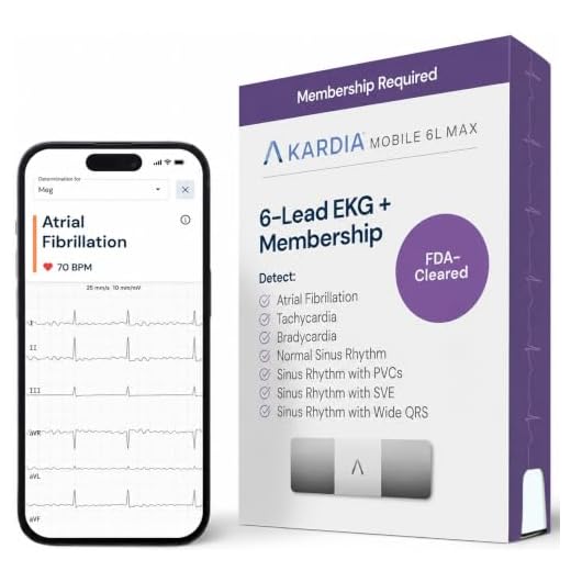 KardiaMobile Personal EKG Heart Rate Monitor – 6 Leads - Record EKGs at Home - Detect Irregular Heartbeats and Irregular Arrhythmias - Includes 1 Year Access - Works with Most Smartphones – AliveCor
