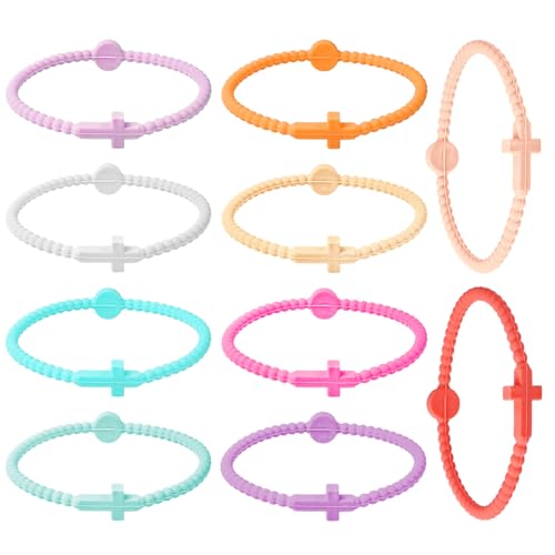 loghohu 10 pulseras de cruz, pulseras de silicona con círculo geométrico cristiano de Jesús para niñas, familiares, amigos, parejas, regalo de amistad para mujeres y hombres (10 colores), talla única