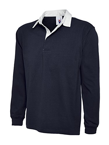 Uneek New Mens Plain Premium Rugby Shirt -Navy - X-Small