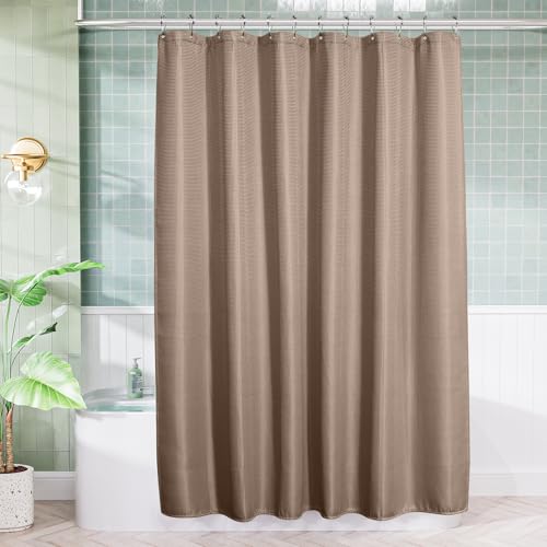 Image of AmazerBath Taupe Shower Curtain Waffle Textured, Fabric Shower Curtain Tan Thick Heavy Duty 240GSM Hotel Quality Bathroom Shower Curtains, 72 x 78 Inches