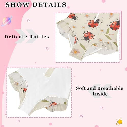 Girls One Piece Swimsuits Long Sleeve Swimsuit Zipper Bathing Suits Lady Bugs Flower4