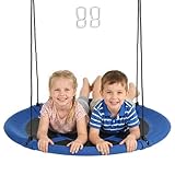 Outsunny Balançoire nid d'oiseau Ronde balançoire Panier Ø 110 cm 4 Anneaux Inclus métal époxy Oxford Haute densité Bleu