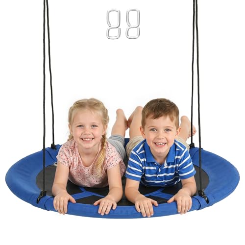 Outsunny Balançoire nid d'oiseau Ronde balançoire Panier Ø 110 cm 4 Anneaux Inclus métal époxy Oxford Haute densité Bleu