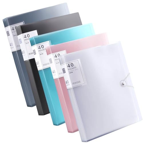 5 PCS Chemises à Projet avec 200 Pochettes Transparentes, Livres D'affichage PP Chemises A4, Livre de Présentation a4 avec Corde de Sécurité, Protège-Documents Multicolores, Dossiers de Vue de Projet