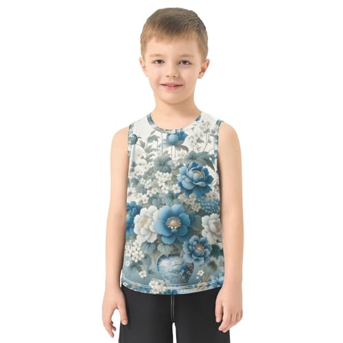 susiyo Blue White Flowers in Vase Boys Sleeveless Tank Top Girls Athletic T Shirt2
