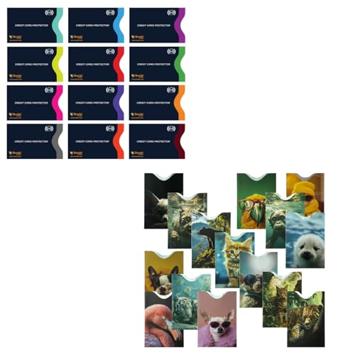 RFID Blocking Sleeves Set of 27 - Black and Animals Theme