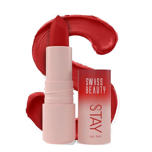 Image of Swiss Beauty Stay All Day Lipstick | 12-Hour Stay | Transfer-Proof | Matte Finish | With Vitamin E & Shea Butter | Shade- 11. Choosy, 4g