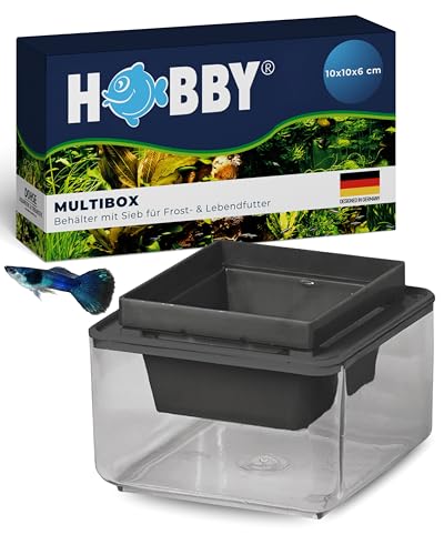 HOBBY Aquaristik Multibox I 10 x 10 x 6 cm I Futterbehälter für Aquarien I Behälter mit Sieb für Frostfutter und Lebendfutter I vielseitige Aufbewahrungslösung für Fischfutter I Aquarium Zubehör