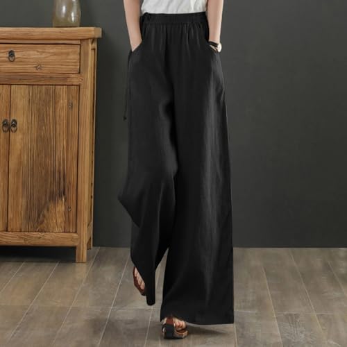 Image of KOTTY Women's Crumble Fabric High Waist Solid Color Drawstring Wide Leg Trousers Loose with Pockets