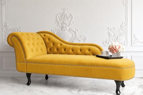 Image of Velvet Modern Chesterfield Chaise Lounge Couch 166 X 63 X 76 for Your Loving Space (Yellow-L, Left Arm)