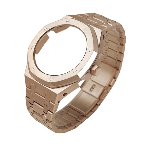 Neuupesen GM-2100 Mod Kit 316L Stainless Steel Case with Crown Side Solid Metal Watchband Strap Bracelet for Men's Watch GBM-2100 Part Replacement (Rose gold metal set, GM-2100/GBM-2100)