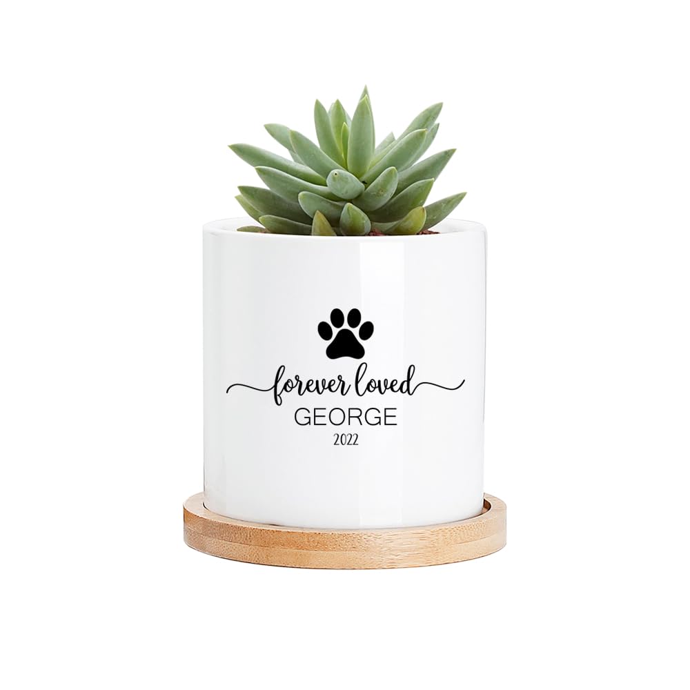 callie Personalised Pet Memorial Planter, Custom Paw Ceramic Pot for Dog Cat Horse Bird Sympathy Gift