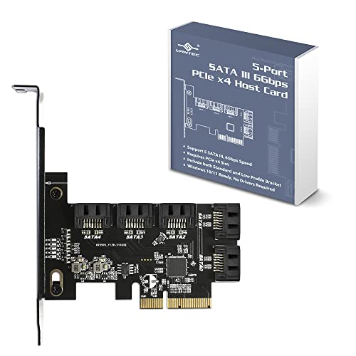 Vantec 5-Port SATA III 6Gbps PCIe x4 Host Card (UGT-ST655) for Desktop, Windows 10/11 and Linux