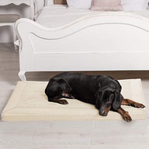 tierlando® Orthopädische Hundematratze Carlos VIP Ortho-Medic Hundematte aus Kunstleder und Velours mit Visco Memory Foam, Größe: 80x60cm | Farbe: 05 Creme