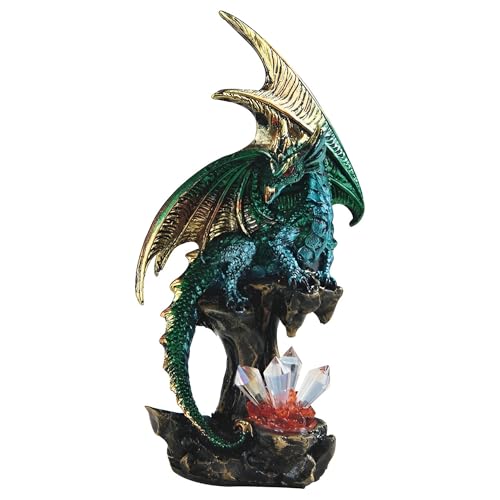ICE ARMOR 6' H Green Dragon Guarding Faux Crystal Gemstone Statue Fantasy Decoration Figurine