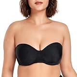 Rakadai Strapless Bras for Women Large Bust Plus Size Minimizer Bra Comfortable Unlined Underwire Bandeau Bra Black 36DDD