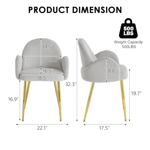 Image of Eifizek Home Office Chair, Modern Corduroy Upholstered Vanity Desk Chair with Gold Legs for Girls Women, Ergonomic Padded Backrest for Living Room, Grey