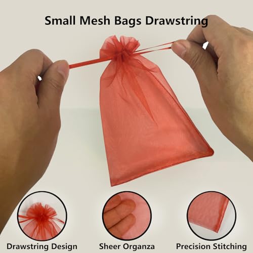Image of SIAGCRAW Organza Bags 2.8 inchx3.6 inch, 100Pcs Small Mesh Drawstring Pouches | Red Organza Bags for Jewelry, Candy, Party Favors, Small Sachet Wrap, Storage Supplies