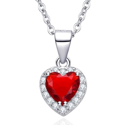 Dada Gioielli - Collana Cuore 9mm Punto Luce Argento 925 Con Zirconi Brillanti Catenina 45+5cm (Rosso Rubino)