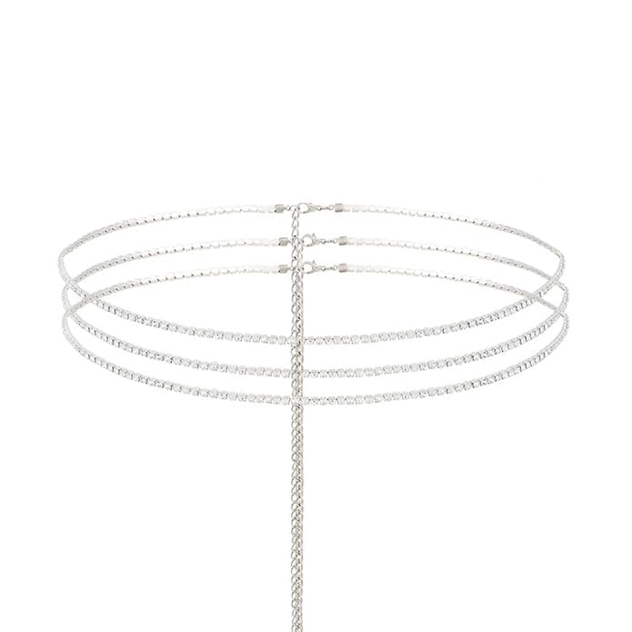 3 Pcs Premium Rhinestone Body Chain Jewelry Silver Waist Belly Chain for Women-image-25