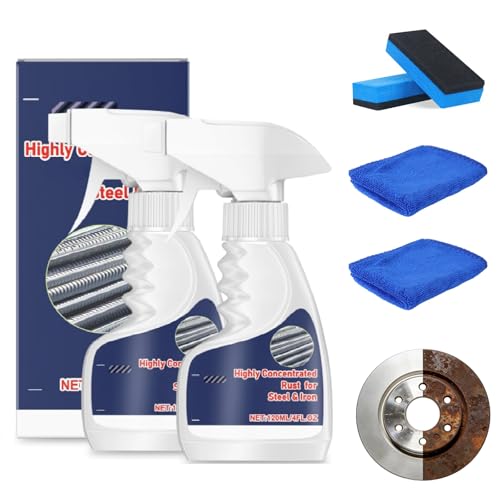 2Pcs Rust Remover Spray for Metal, Powerful Heavy-Duty Metal Rust Remover, Highly Concentrated Rust Remover, Multipurpose Rust Stain Remover for Tools, Stainless Steel, Automotive Parts (120ML)