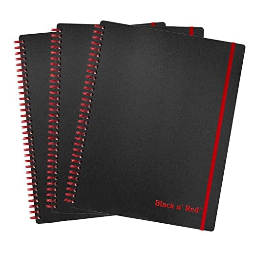 Black n' Red Business Notebooks, 3 Pack, Soft Cover, Twin Wire, 70 Sheets, 11" x 8-1/2", Black (400161060)