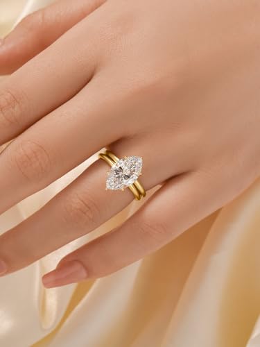 3.5CT Marquise Cut Engagement Ring Set for Women, 925 Sterling Silver AAAAA Cubic Zirconia 2-Piece Bridal Wedding Ring Set4