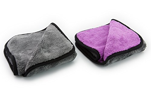 Preisvergleich Produktbild ginoclean 2X Profi Auto-Poliertuch, weiches Microfasertuch, schonende Autopflege, Mikrofaser-Trockentuch, 1000gsm, 40x40cm, Purple & Grey / Grey