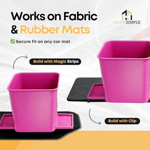 Image of Car Trash Can with Stability Wings - Leakproof Portable Garbage Bin for Fabric & Rubber Mats - Compact Durable Plastic Auto Organizer for Cars, SUVs, Trucks (Pink, Small)
