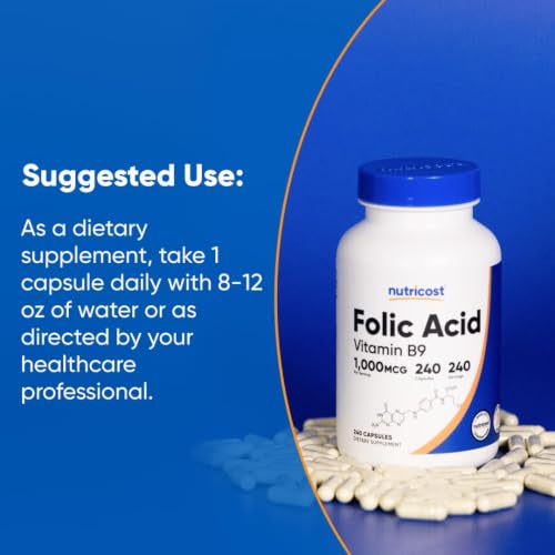Image of Nutricost Folic Acid (Vitamin B9) 1000 mcg, 240 Capsules