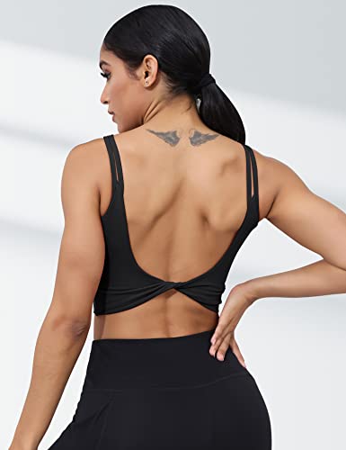 Image of LUYAA Womens Workout Sports Bras Backless Padded Yoga Tank Tops Crop Twist Low Back Cami Bra for Gym