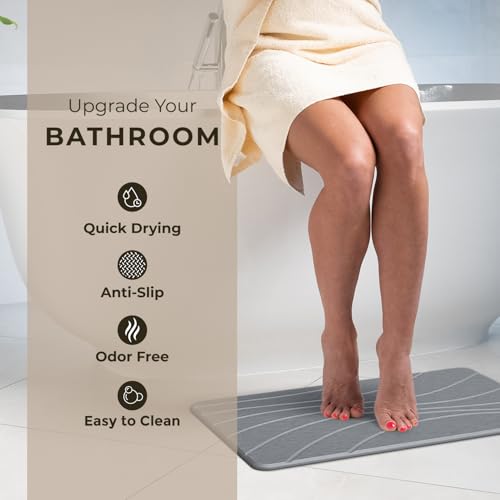 Image of TOSORO - Stone Bath Mat Diatomaceous Earth Shower Mat Non-Slip Super Absorbent Diatomite Stone Bath Mats for Bathroom Floor Quick Drying Natural Easy to Clean (23.5 x 15) - Graphite