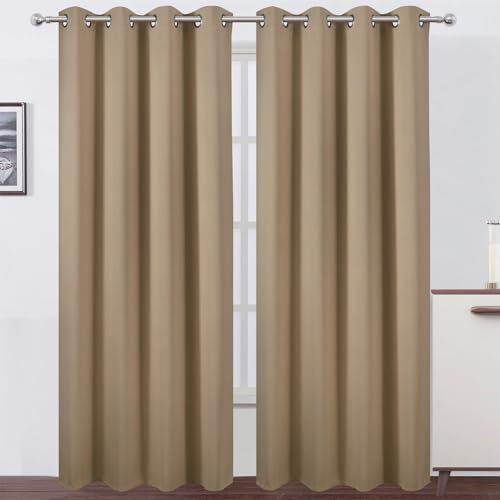 Image of LEMOMO Blackout Curtains 52 x 90 inches Long Natural Curtains Set of 2 Panels Thermal Insulated Room Darkening Curtains for Bedroom