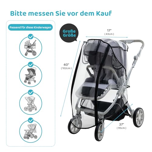 Wemk Regenschutz für Kinderwagen, Regenverdeck für buggy, Kinderwagen Regenschutz Universal mit großem Fenster und Doppelreißverschluss zum Öffnen, Gute Luftzirkulation, Größe L