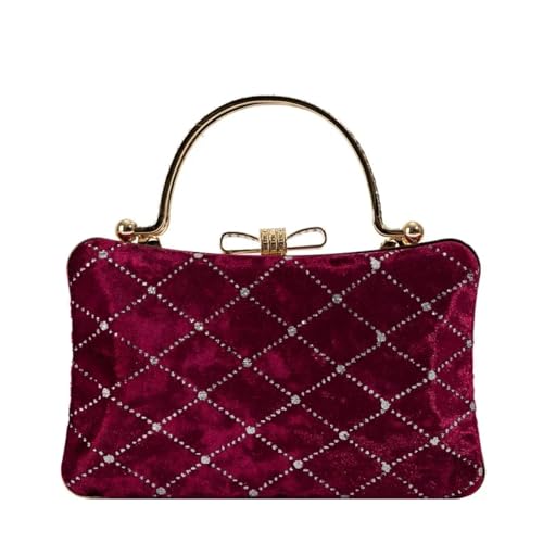 YUEZHAN Bolso De Noche Bolsos De Noche A Cuadros con Lentejuelas para Mujer Carteras De Mano Bolsos De Hombro con Cadena Carteras Tipo Almohada Color Burdeos