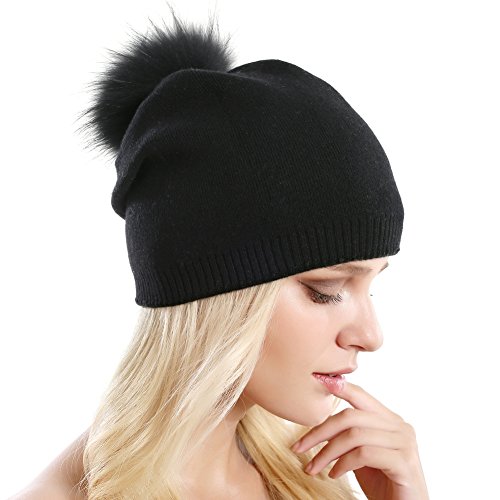 Women Knit Wool Beanie - Winter Fashion Solid Wool Hats Real Removable Raccoon Fur Pom Pom Warm Ski Beanie #TOP3