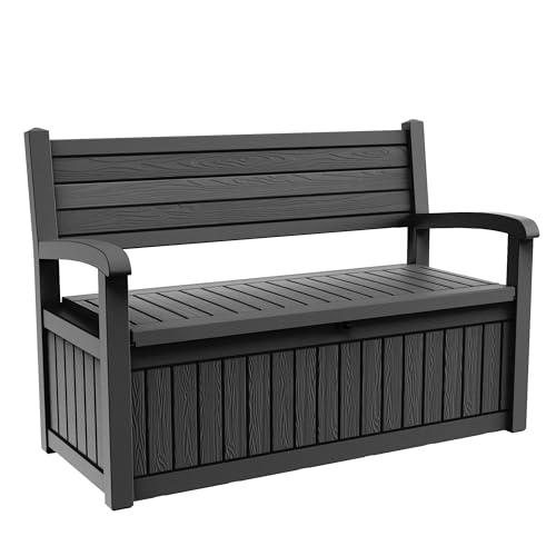 EFU Outdoor Storage Bench Outdoor Bench with Storage 80 Gallon Heavy-Duty&Waterproof Lockable Storage Bench Outdoor for Patio Garden Porch (Black)