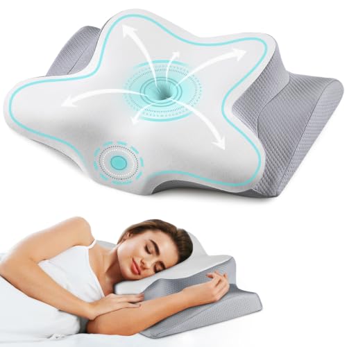 Image of Cervical Neck Pillow for Pain Relief - Ergonomic Pillow Side Sleeper Pillow for Sleeping, Orthopedic Bed Pillow Neck Support Pillow, Contour Memory Foam Pillows for Side Back Sleepers(Grey)