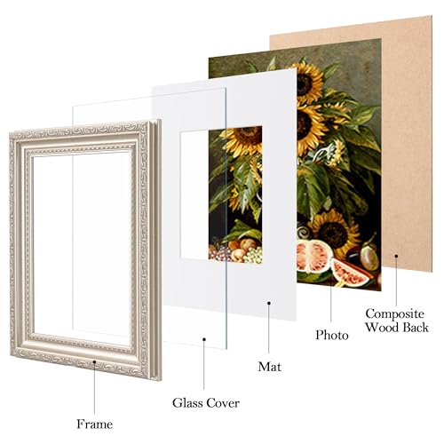Image of eletecpro 5x7 Vintage Picture Frame, Glass Cover, Silver Beige, 2-Pack | Display Photo 4x6 with Mat or 5x7 without, Horizontal or Vertical, Tabletop or Wall Decor