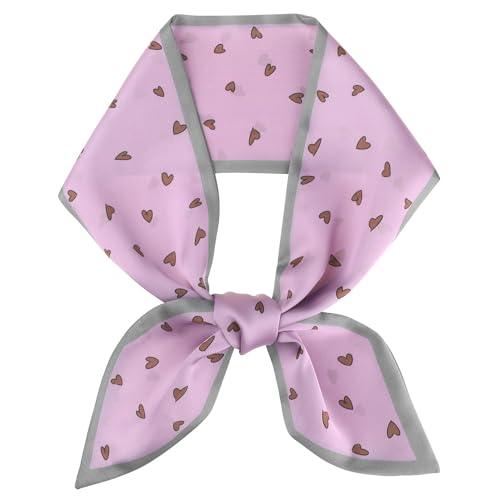 Women's Heart Print Skinny Long Scarves, Silky Ribbon Hair Band Handbag Wrap Neckerchief