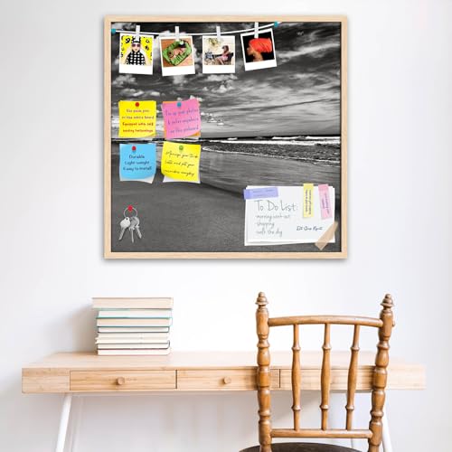 Image of ArtzFolio Sea, Air, & Land Monochrome Contrast | Bulletin Board Notice Pin Board | Vision Soft Board Combo with Thumb Push Pins & Sticky Notes | Natural Brown Frame | 16 x 16 inch (41 x 41 cms)