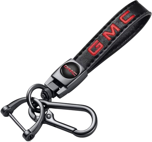 Image of Genuine Leather Car Keychain, Black Key Ring Accessories For GMC Series, Premium Key Chain Gift For Men Women, Automotive Family Present