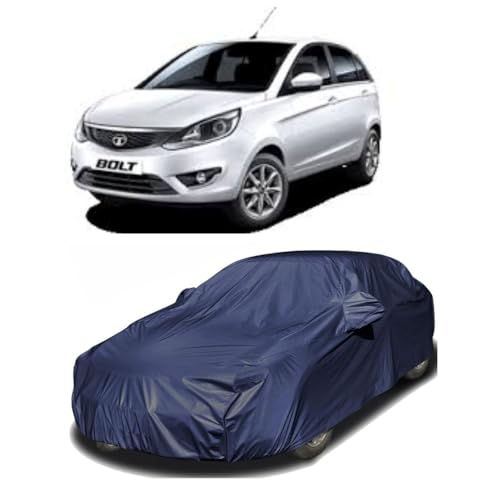 Image of Car Body Cover Compatible with Tata Bolt | Water, Dust & UV Protection | Mirror Pockets | Elastic Grip | Triple Stitch Bolt Car Cover (Blue)