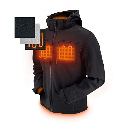 Dr.Qiiwi Men's Softshell Heated Jacket Electric Coat with Detachable Hood 5V USB Charging