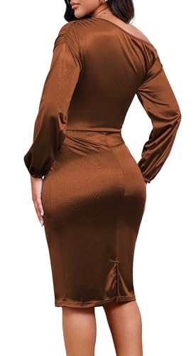 Image of Yiershu Women's Fall Off Shoulder Bodycon Dress Elegant Long Sleeve