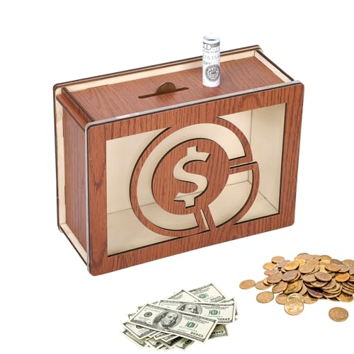 Wooden Piggy Bank with Dollar Pattern, Counting Target, Pen