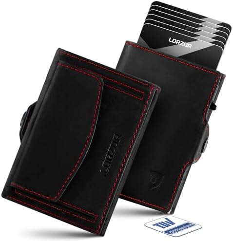 LORZOR Slim Wallet mit XXL-Münzfach für 10+ Münzen, Kartenetui Herren RFID Schutz, Echtleder Portmonee, Geldbörse Herren, Geldbeutel, Brieftasche, Smart Wallet, Kreditkartenetui fü