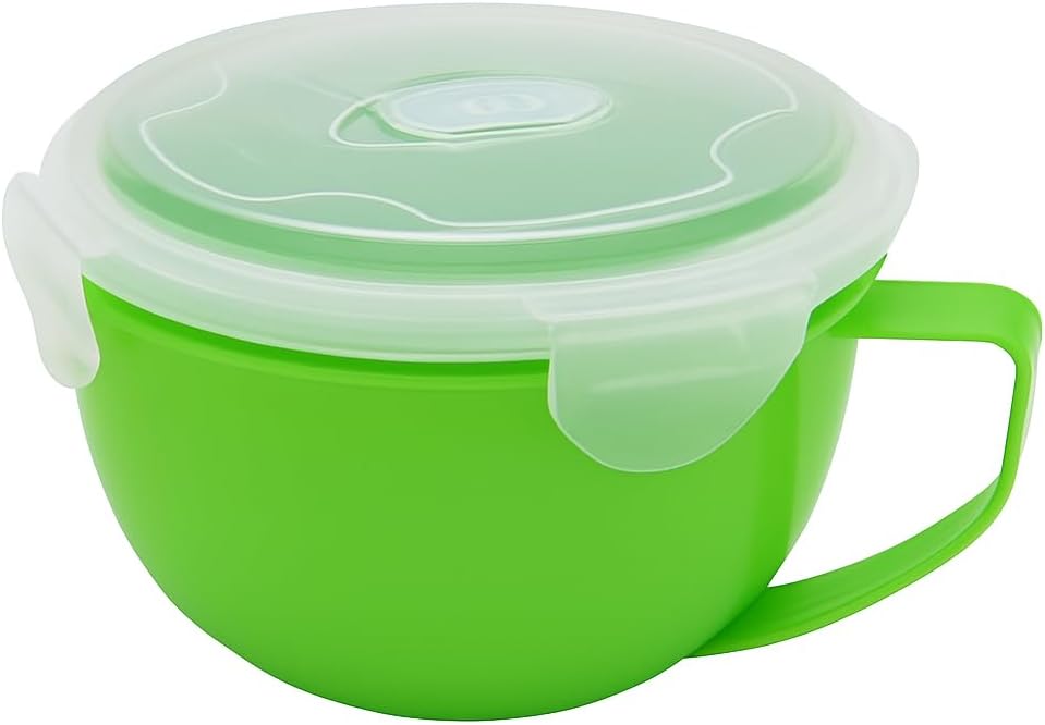 Dependable Industries inc. Essentials Microwave Soup Bowl with Lid and Handle, 31 oz Microwavable Ramen Noodle Bowl, BPA Free Vented Microwave Mug for Soup, Pasta, Noodles and Leftovers